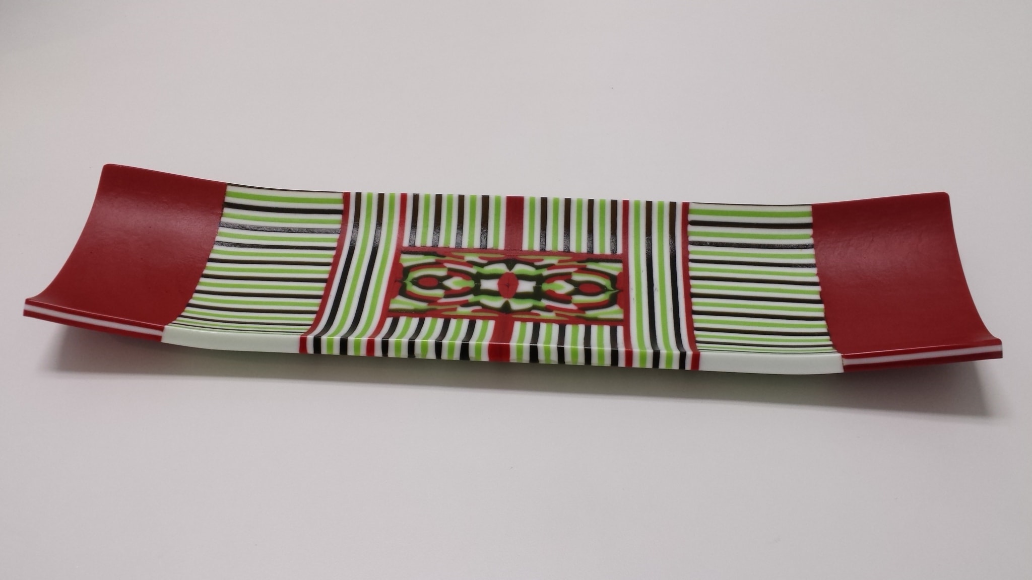 Rectangular fused glass tray with a pattern bar center!